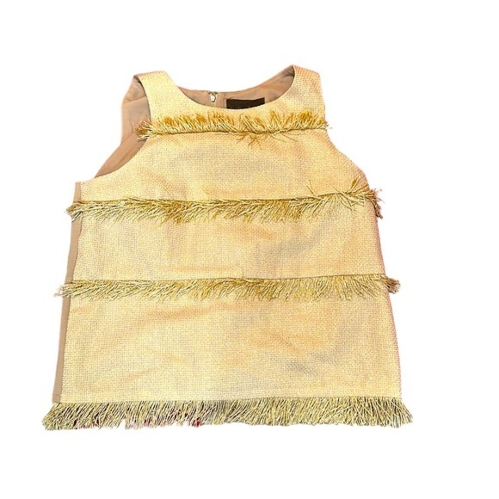 Anthropologie Sundays in Brooklyn Gold Fringe Top L Exposed Zipper L Summer